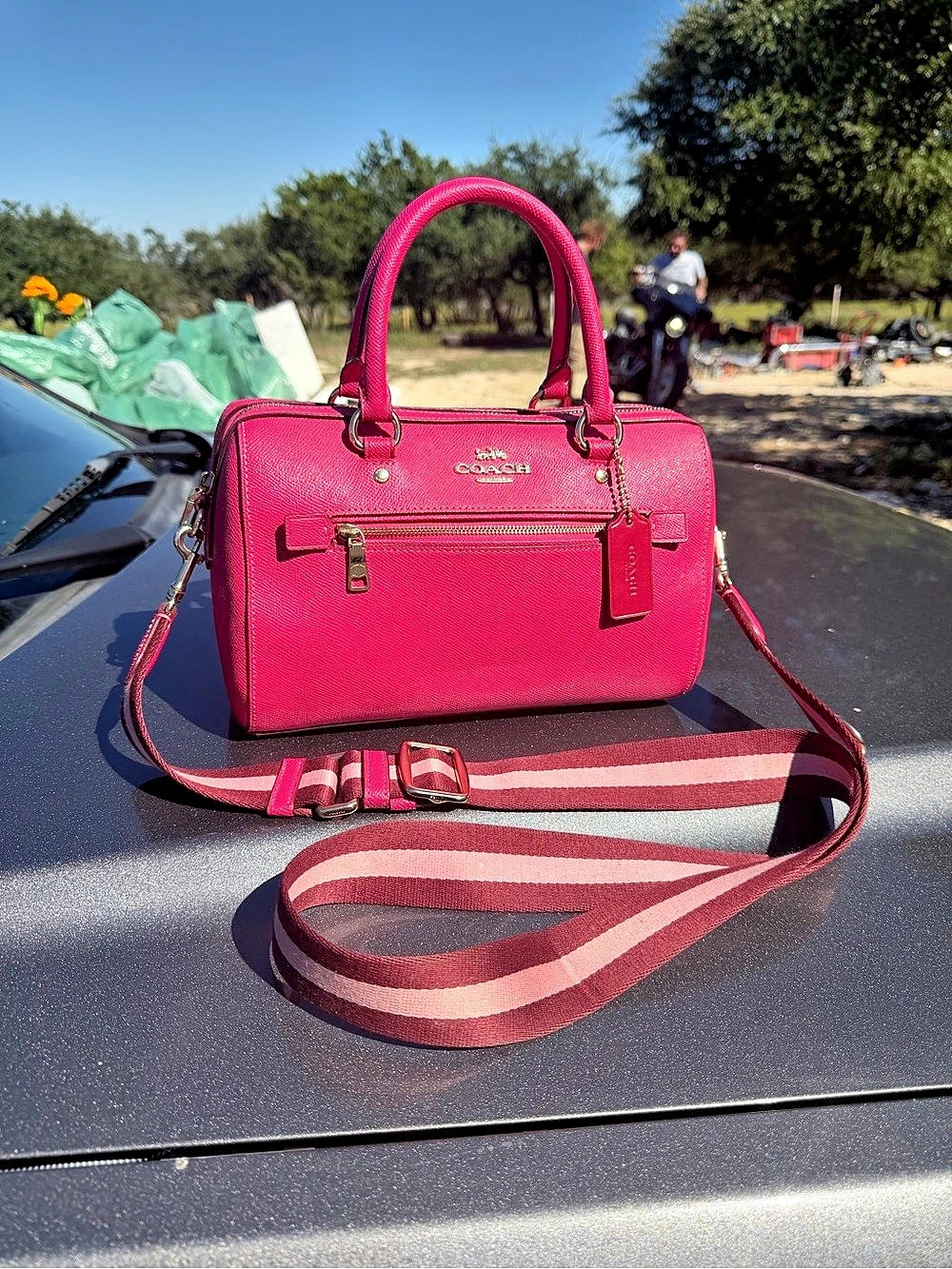 Coach Rowan Satchel in Fuchsia with Thick Strap